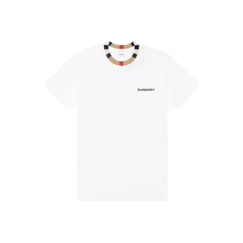 Burberry Icon Stripe Trim Cotton T shirt White