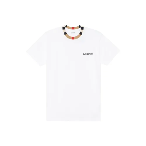 Burberry Icon Stripe Trim Cotton T shirt White