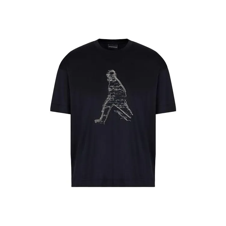 EMPORIO ARMANI Figure Print Casual Crew Neck Short Sleeved T Shirt T Shirt Men's Marine Blue-0
