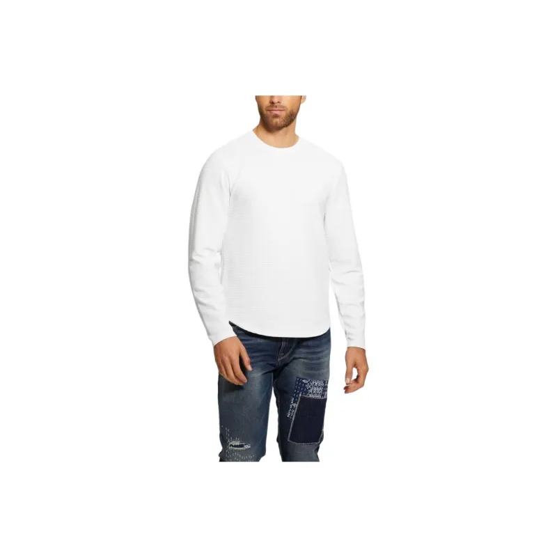 GUESS Textured Long-sleeve Tee T-Shirt Men's Pure White-0