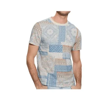 GUESS Eco Linen-Blend Tile Tee T-Shirt Men's Blue