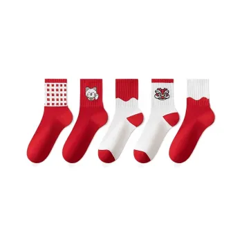H YXIANG Mid Calf Socks Unisex 5 Pack Combination Pattern