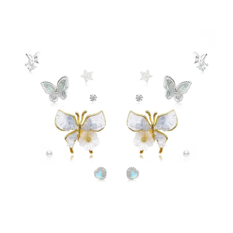 GIFU Zircon Stud Earrings Women's-6
