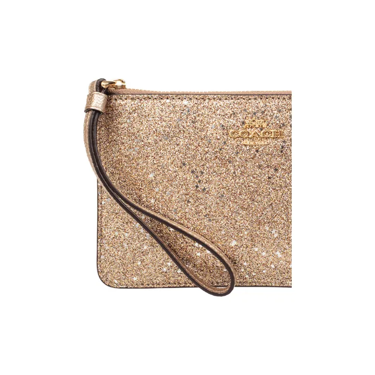 COACH Leather Mahjong Bag Handheld Coin Purse Wrist Bag Small Size Women's Gold-4