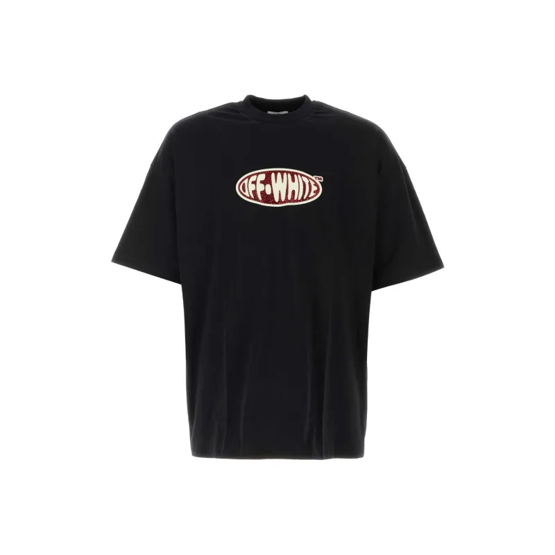 OFF WHITE Crystal Round Logo Over Short Sleeve Tee -0
