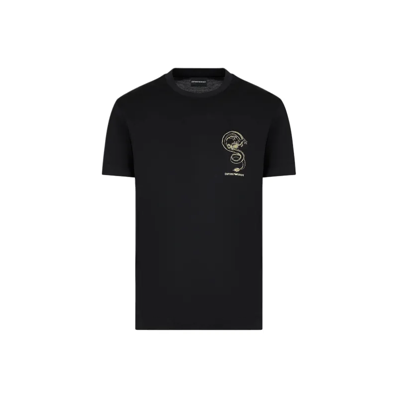 EMPORIO ARMANI Sustainability Values Lyocell blend Jersey T shirt With Dragon Embroidery-0