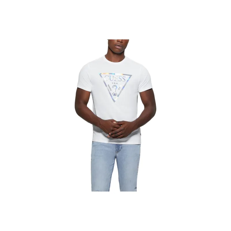 GUESS Iridescent Signature Tee T-Shirt Men's White-0