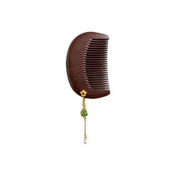XIBI Carved Green Sandalwood Comb Natural Sandalwood Flat Comb Portable Mini Comb