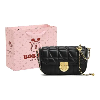 BOBDOG PU Small Square Bag With Diamond Pattern Shoulder Bag Crossbody Bag Small Size Women's Ecru/Black