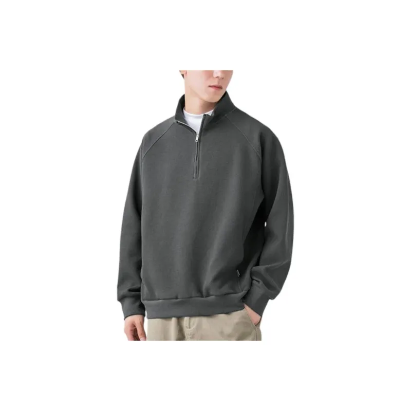 WOOD SOON Loose Fit Pullover Long Sleeved Versatile Solid Color T Shirt Men's-4