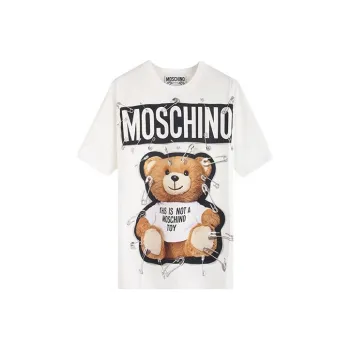MOSCHINO Men Pin Bear Crew Neck Short Sleeve T Shirt White