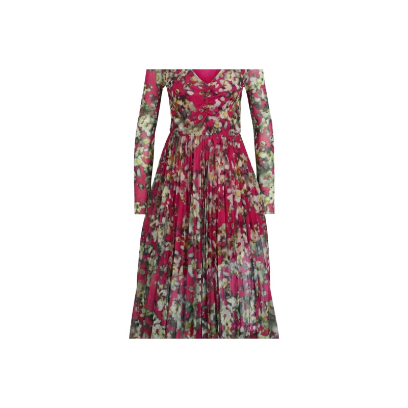 HUGO BOSS Long Sleeved Dress In Plissé Tulle With Seasonal Print Long Sleeved Dresses Women's Multicolor-4