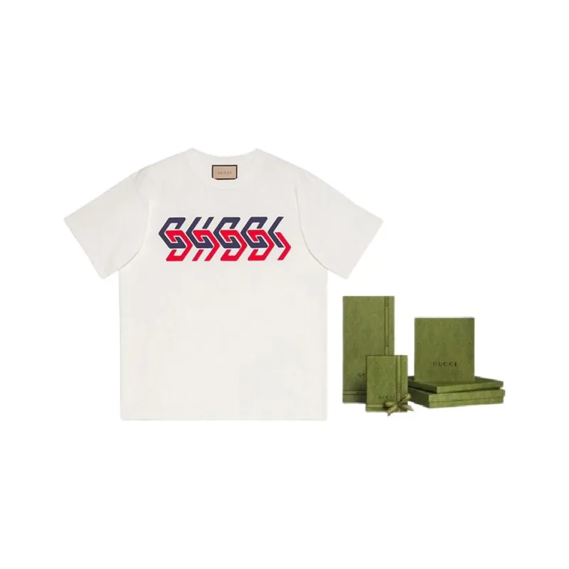GUCCI Mirror Logo Print Short Sleeve T shirt-0