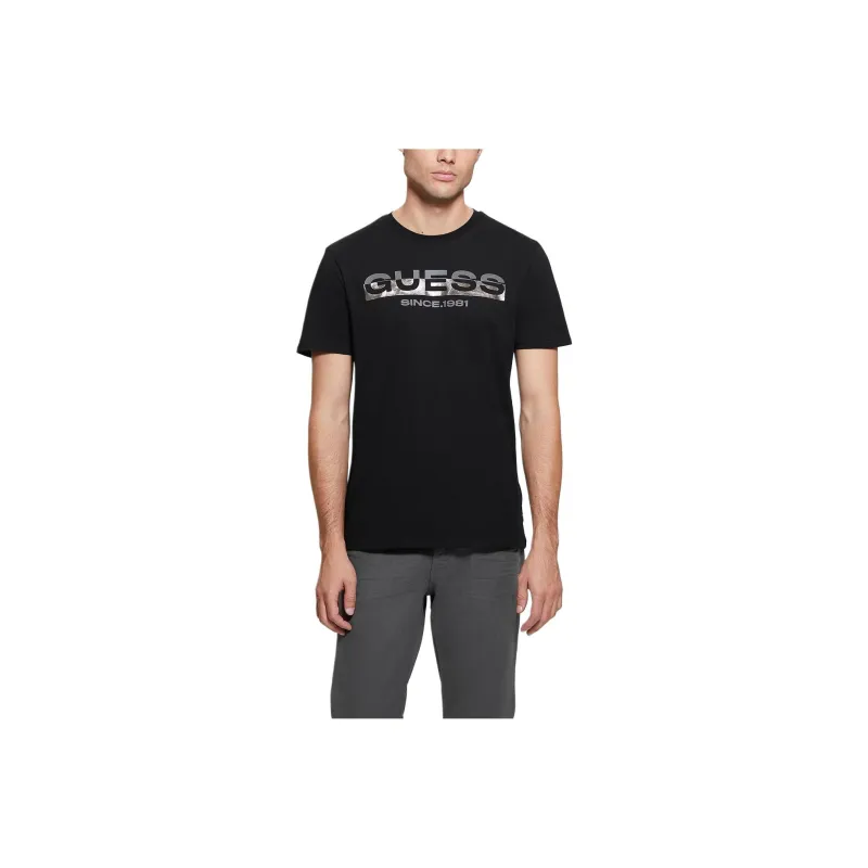 GUESS Eco Metallic-Accented Tee T-Shirt Men's Black-0