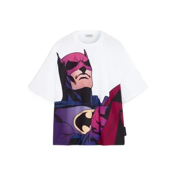 Lanvin Batman Print Crew Neck Loose Fit Short Sleeved T Shirt Men's White