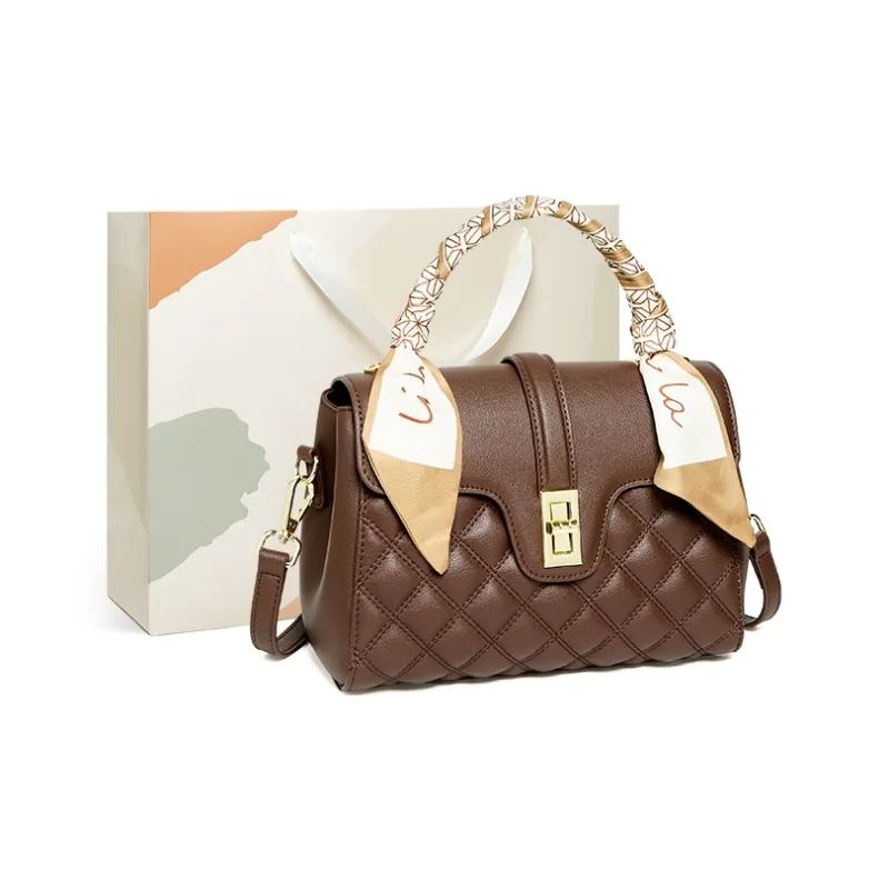15 MINS Cow Leather With Synthetic Leather Handbag, Shoulder Bag, Crossbody Bag Regular Women's Cream Apricot & Brown-12
