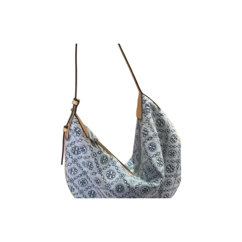 TORY BURCH T Monogram Fabric Crescent Bag, Handbag, Shoulder Bag Women's Powder Blue-4