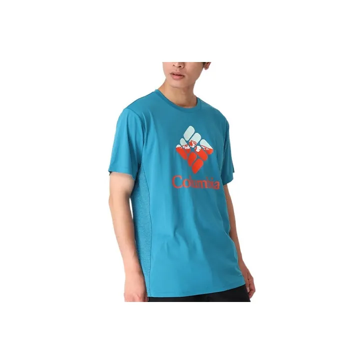Columbia FW22 Crew Neck Fitted Straight Short-Sleeved T-Shirt Men's Blue-0