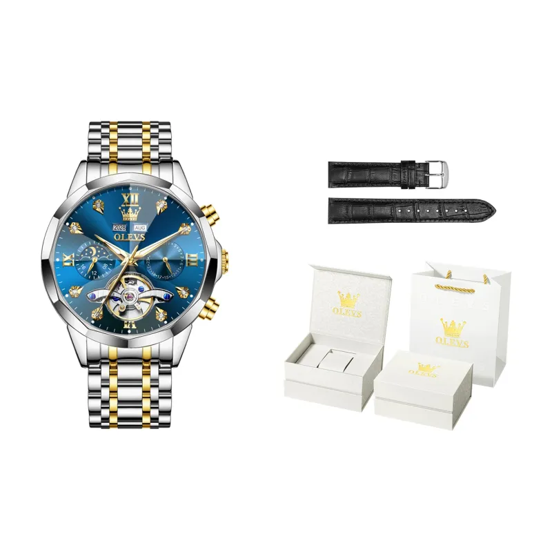 OLEVS Play The Cool Series Mechanical Movement Stainless Steel Watchband Watch Men's Watches Black Dial-24