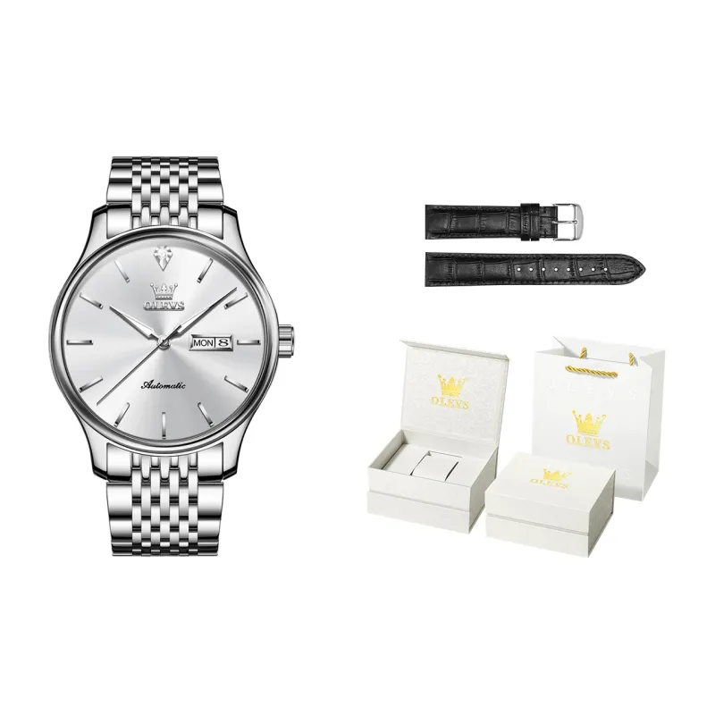 OLEVS Play The Cool Series Mechanical Movement Stainless Steel Watchband Watch Men's Watches White Dial-50