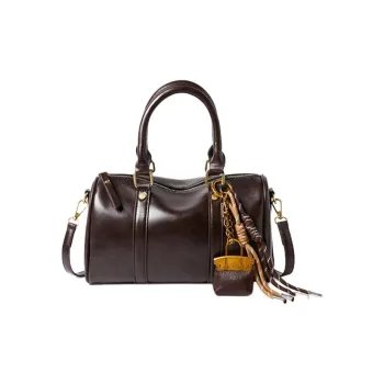15 MINS Synthetic Leather Boston Bag Handbags Medium Size Women's Coffee/Brown