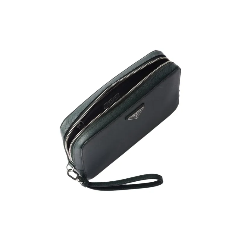 PRADA Saffiano Leather Clutch Men's Emerald Green-2