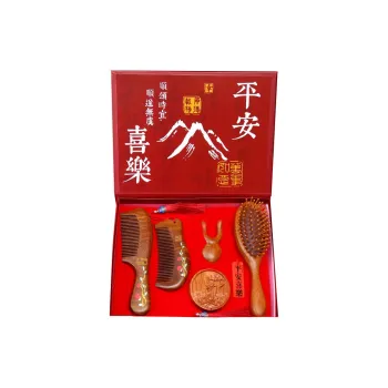 XIBI Practical Sandalwood Health Maintenance Comb Box With Meridian Massage Comb Set Straight Hair