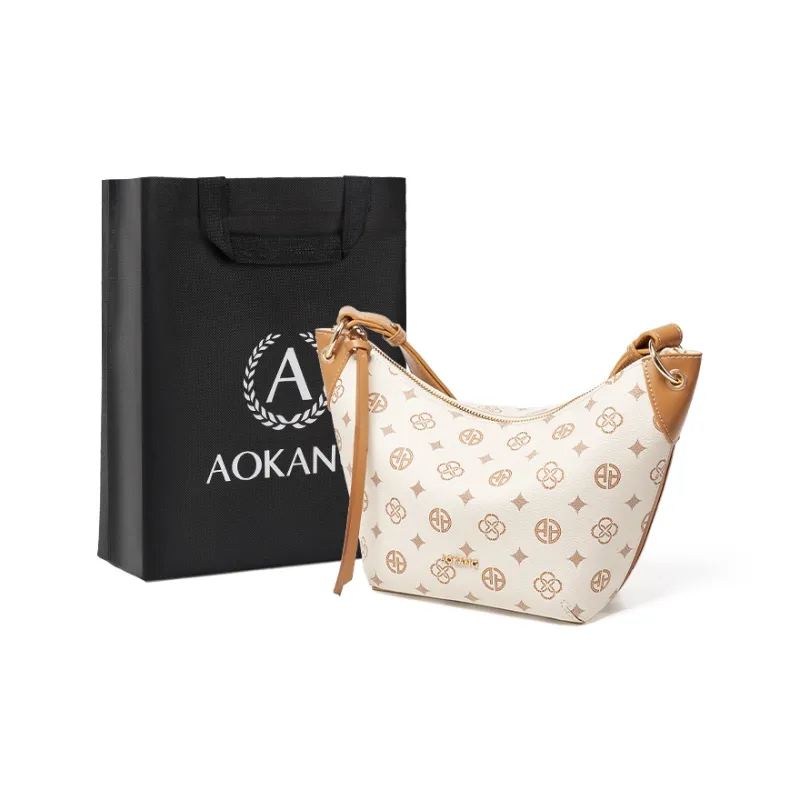AOKANG PVC Shoulder Bag, Croissant Bag, Shoulder Bag Mini Women's Coffee/Ecru-5