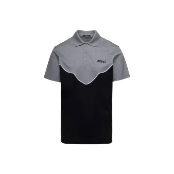 VERSACE Logo Embroidered Short Sleeved Polo Shirt