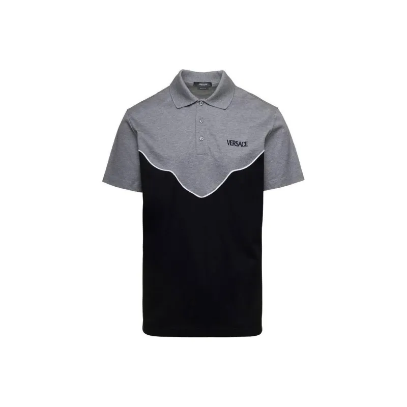 VERSACE Logo Embroidered Short-Sleeved Polo Shirt-0