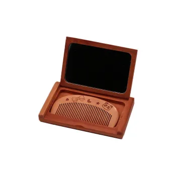XIBI Peach Wood Red Sandalwood Flap Mirror Foldable Set With Comb And Makeup Mirror Portable And Decorative