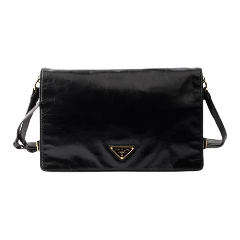 PRADA Leather Shoulder Bag Medium Size Women's Black-0