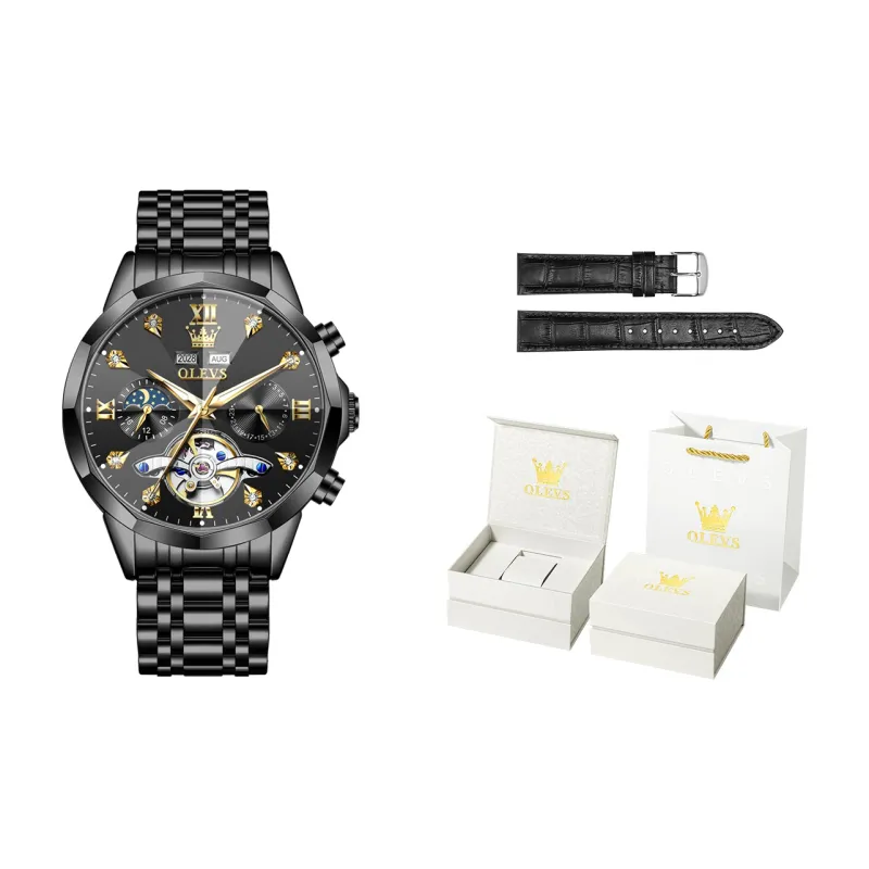 OLEVS Play The Cool Series Mechanical Movement Stainless Steel Watchband Watch Men's Watches Black Dial-25