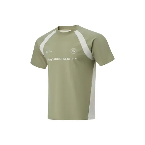 LiNing Raglan Sleeve T Shirt Men's Agarwood Green/Yellow Gray