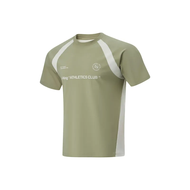 LiNing Raglan Sleeve T Shirt Men's Sandalwood Green/Sprout Yellow Gray-0