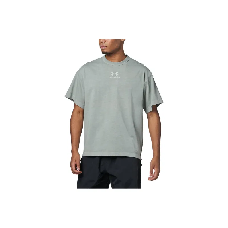 Under Armour Drop Shoulder Sleeve T-Shirt Men's Gray Green-2