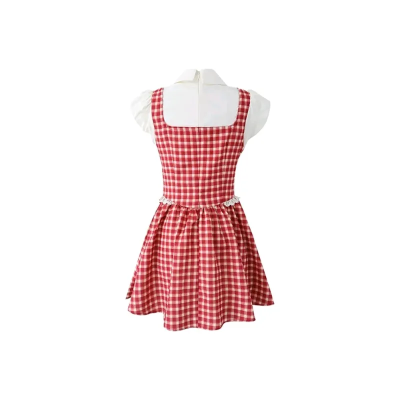 PZGE Short Sleeved Dresses Women's Red-1