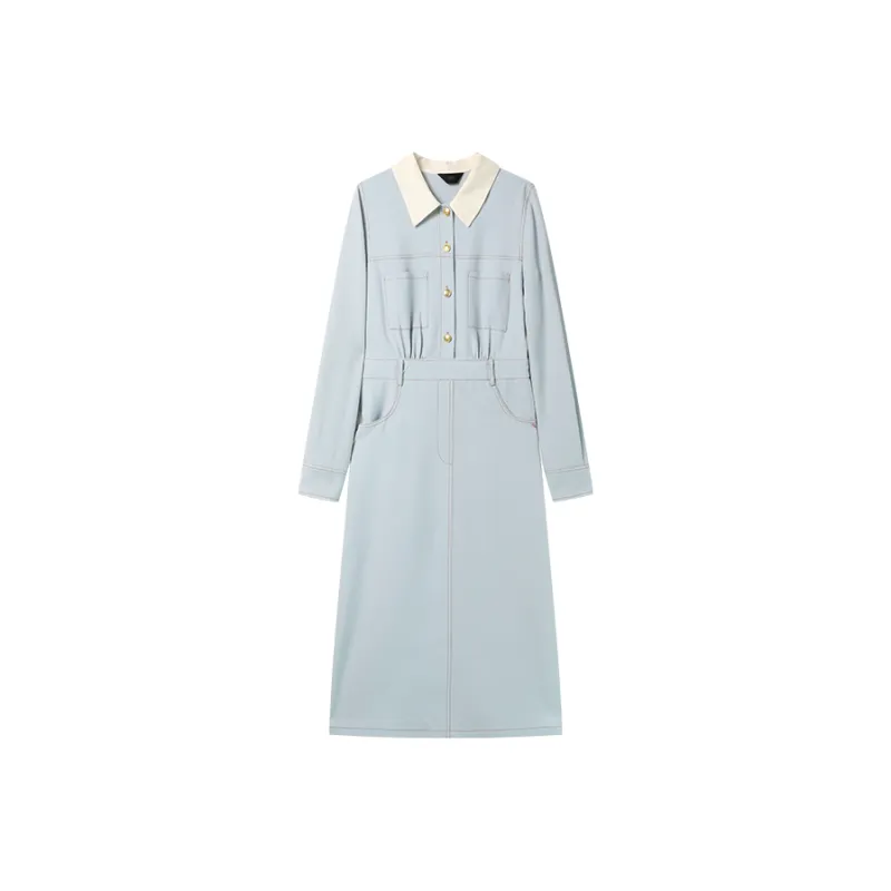 PLANE DRIFT Long Sleeved Dresses Women's Light Blue-1