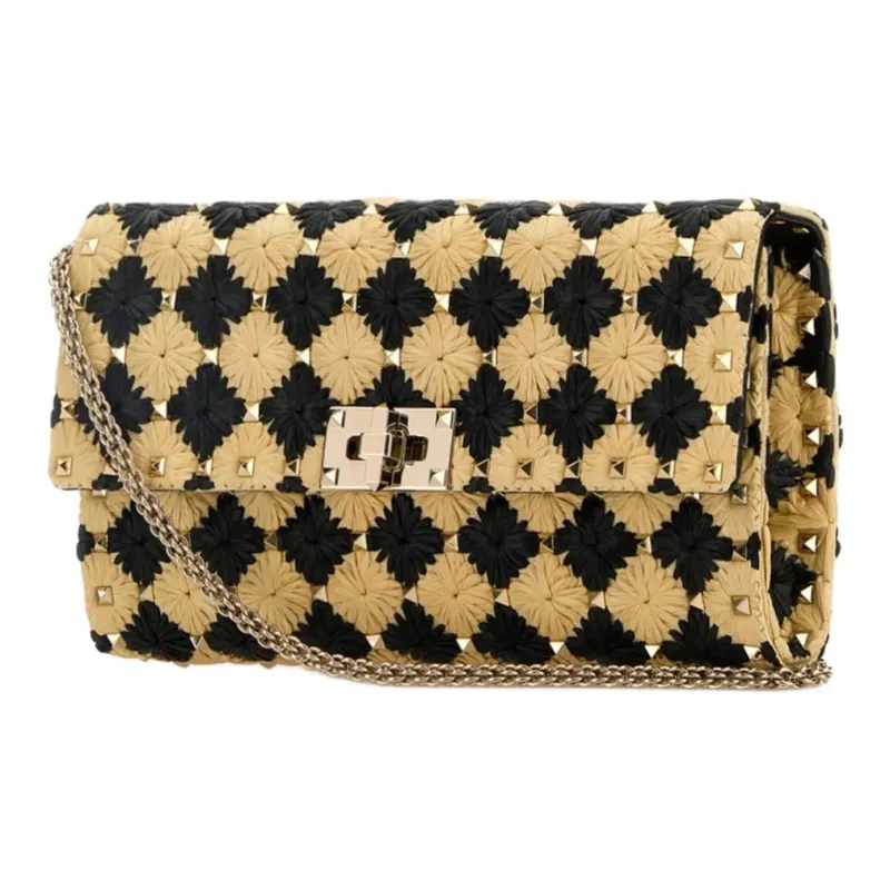 Valentino GARAVANI Straw Crossbody Bag, Shoulder Bag Women's Beige & Black-1