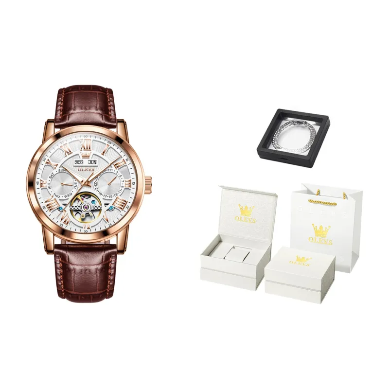 OLEVS Play The Cool Series Automatic Mechanical Movement Leather Strap Watch Men's Watches White Dial-29