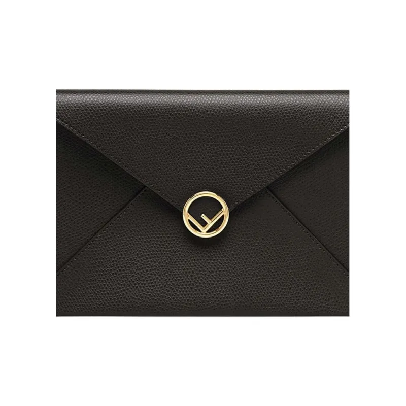 FENDI F Is Fendi Calfskin Envelope Bag Clutches Women's Black-3