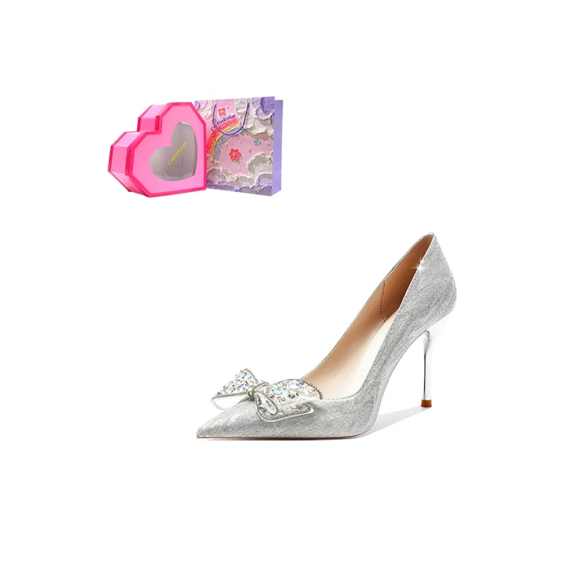 Crelinkxlat French Fairy Soft Minimalist Style High Heels Women's Silver-8