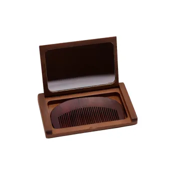 XIBI Golden Sandalwood Foldable Comb And Mirror Set Flap Mirror For On The Go Portability