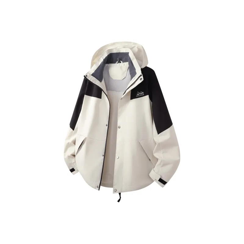 Feiyue Water Resistant Windproof Warm Water Repellent Cold Resistant Rainproof Windbreaker Jacket Unisex Ivory White-0