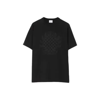 Burberry Solid Color Print Crew Neck Straight Fit Short Sleeved T Shirt T Shirt Men's Black