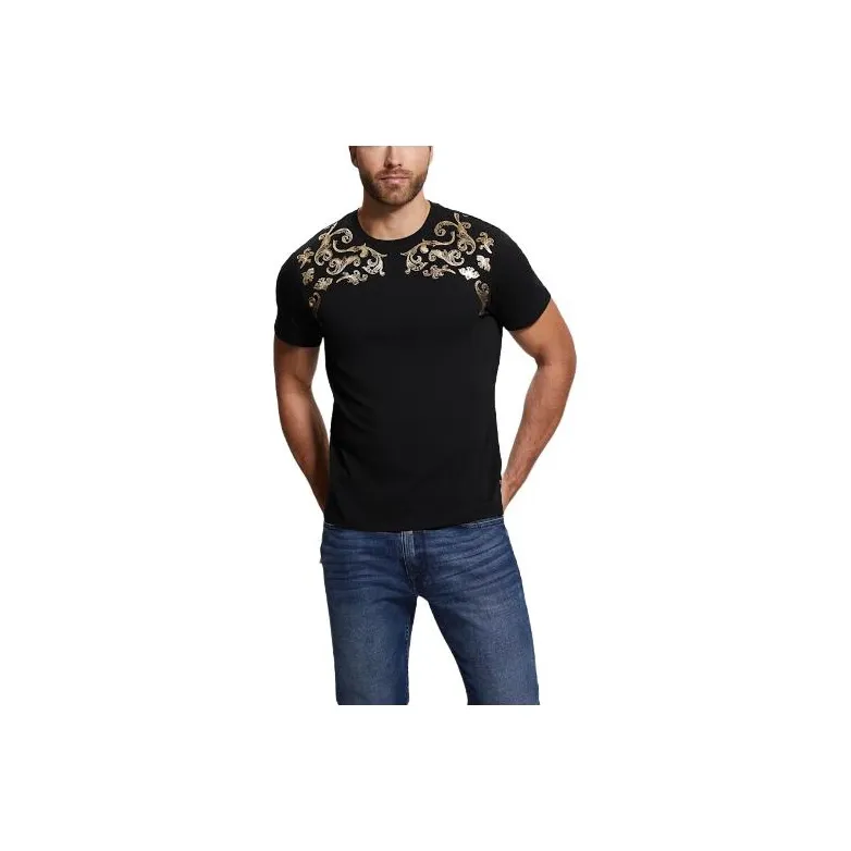 GUESS FW23 Eco Metallic Baroque Tee T-Shirt Men's Black-0