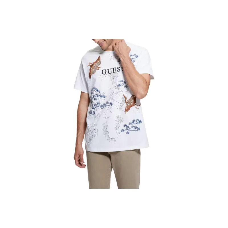 GUESS Eco Logo Bird Tee T-Shirt Men's White-0