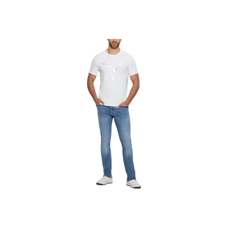 GUESS Crewneck Signature Tee T-Shirt Men's White-0