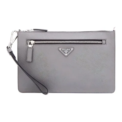 PRADA Cow Leather Shoulder Bag Crossbody Bag Clutches Regular Men's Gray
