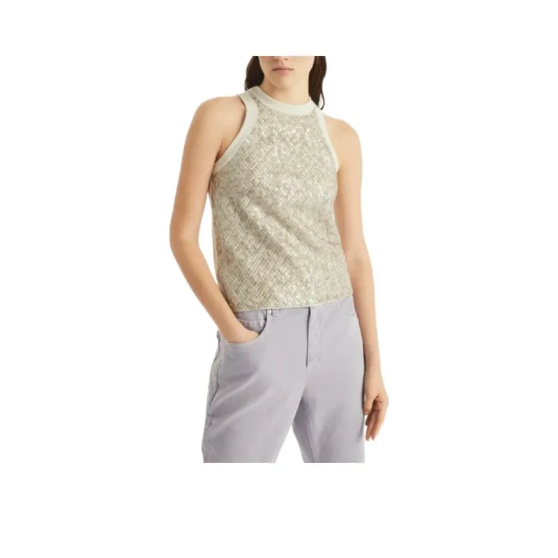 Brunello Cucinelli Sequin Embellished Sleeveless Tank Top-0